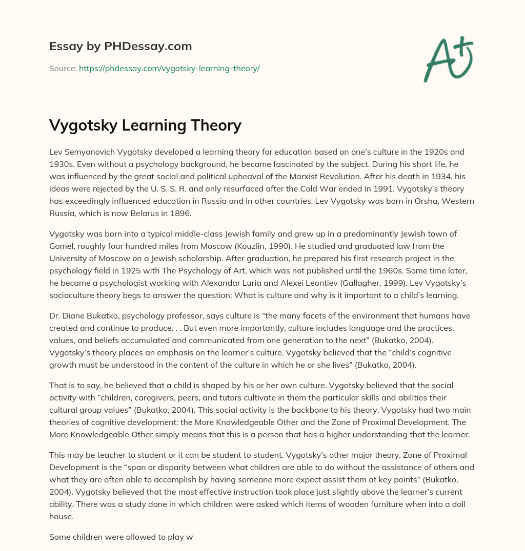 Vygotsky Learning Theory essay