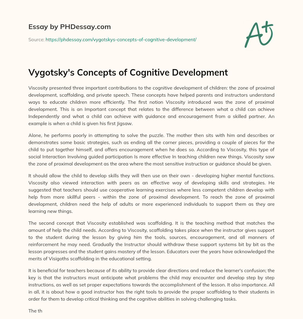 Vygotsky’s Concepts of Cognitive Development essay