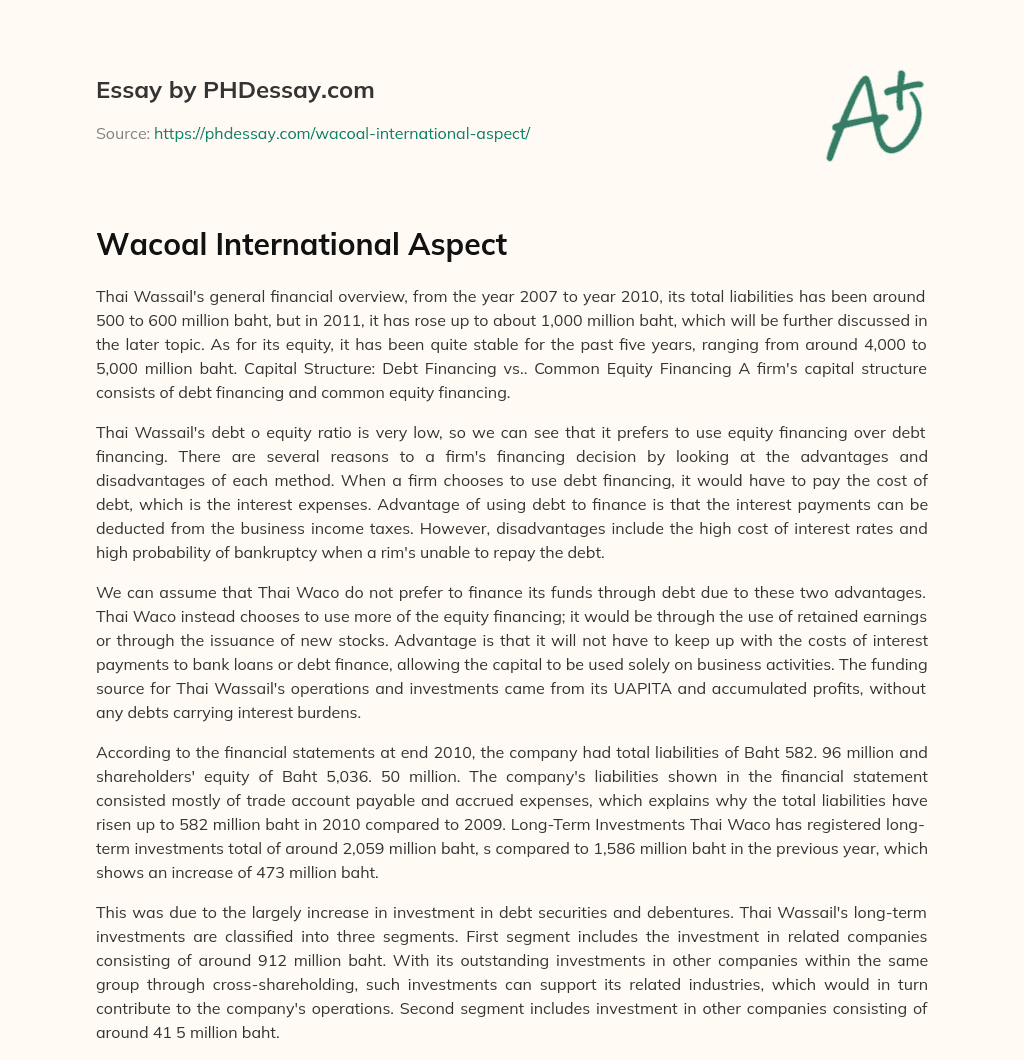 Wacoal International Aspect essay