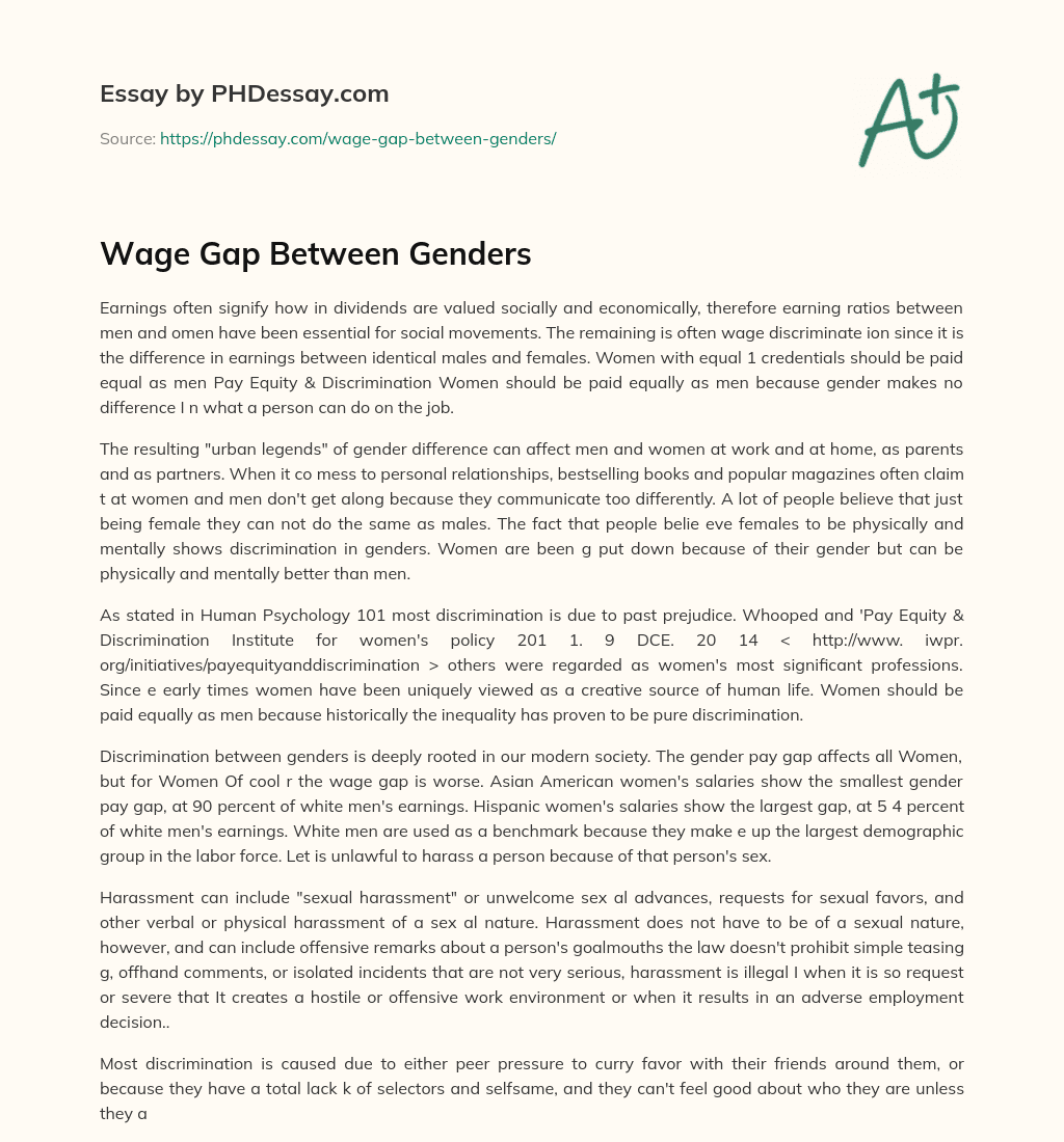 Wage Gap Between Genders essay
