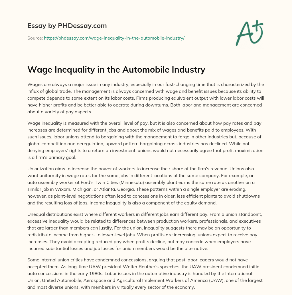 Wage Inequality in the Automobile Industry essay