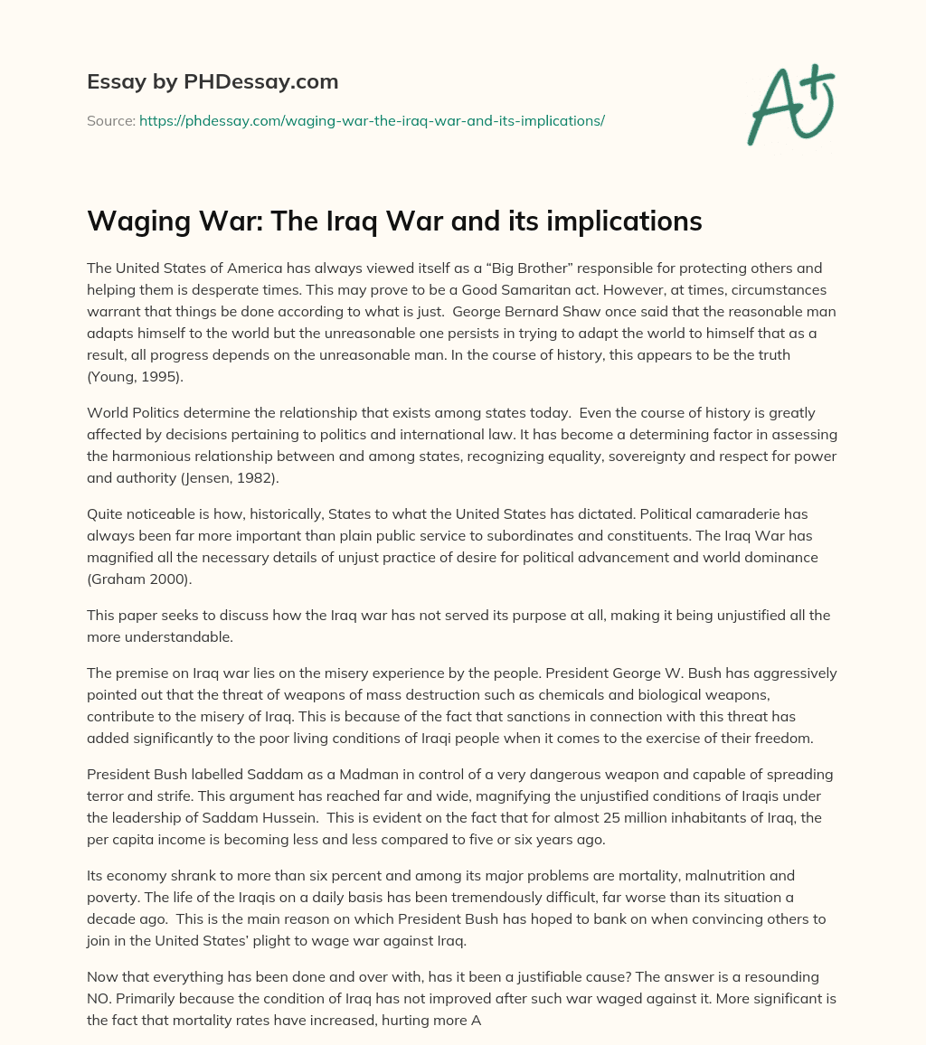 Waging War: The Iraq War and its implications essay