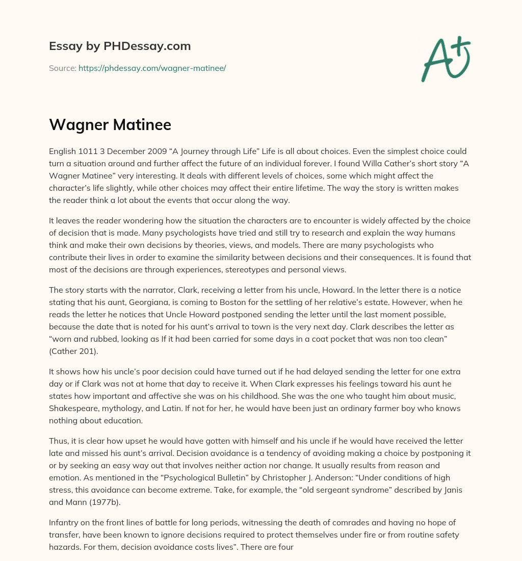 Wagner Matinee essay