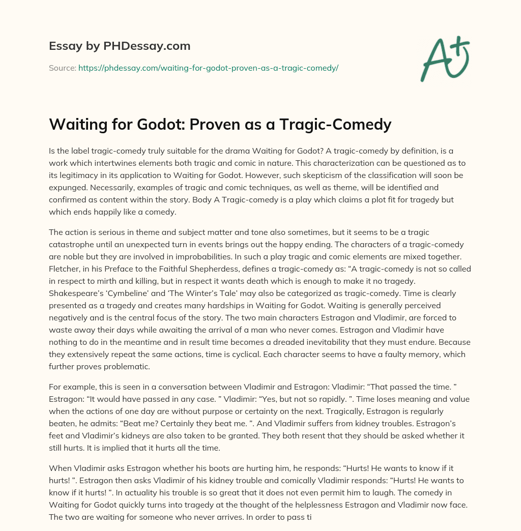 Waiting for Godot: Proven as a Tragic-Comedy essay