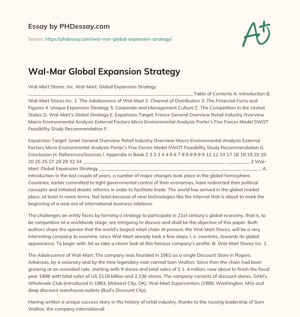 Wal-Mar Global Expansion Strategy essay
