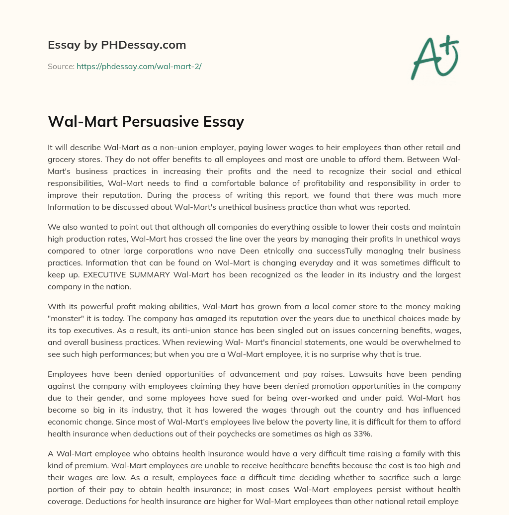 Wal-Mart Persuasive Essay essay