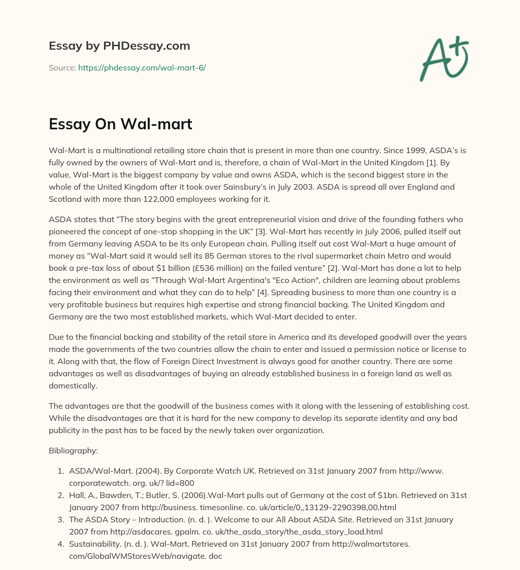 Essay On Wal-mart essay