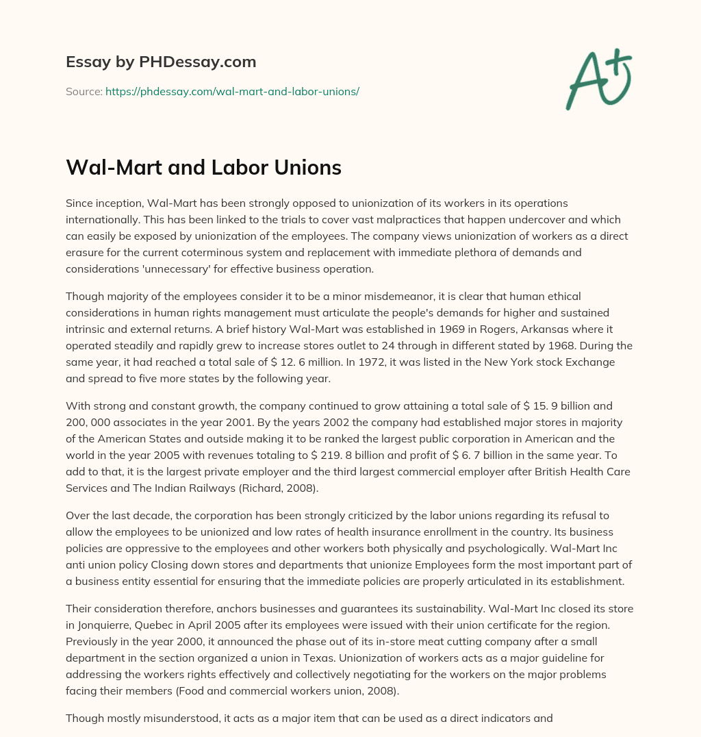Wal-Mart and Labor Unions essay