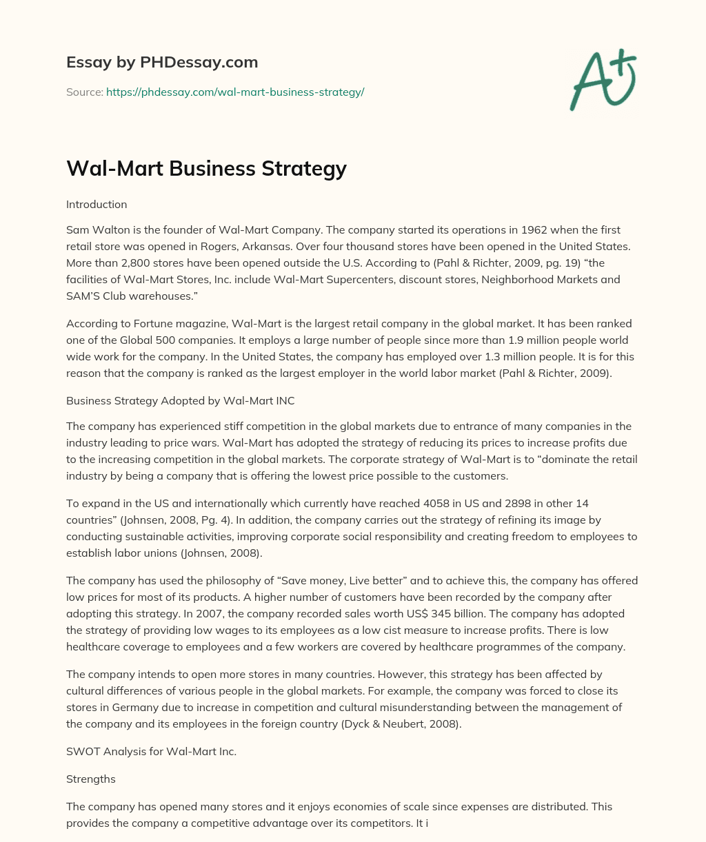 Wal-Mart Business Strategy essay