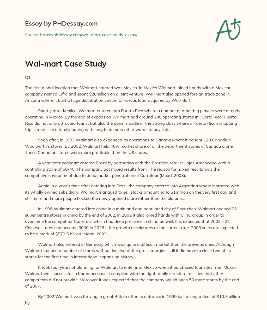 Wal-mart Case Study essay