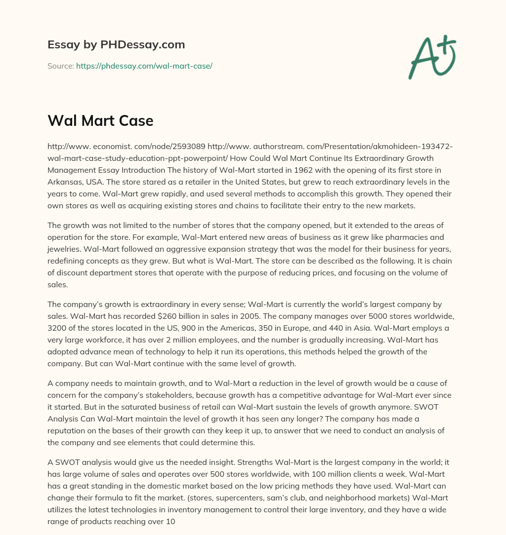 Wal Mart Case essay