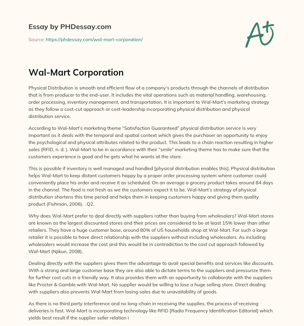 Wal-Mart Corporation essay