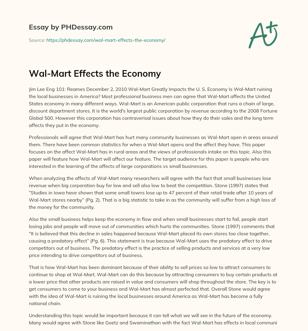 Wal-Mart Effects the Economy essay