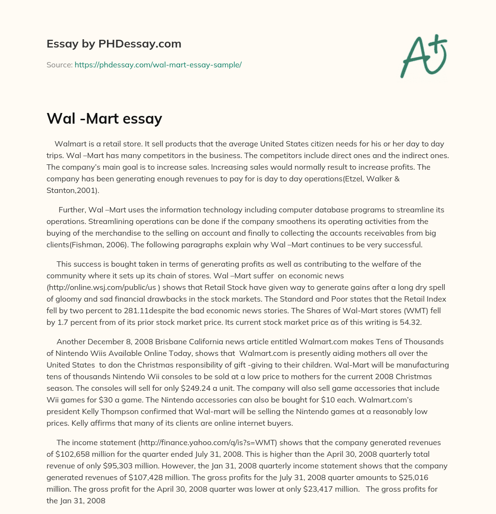 Success of Walmart through Sales Increase and Streamlined Operations essay