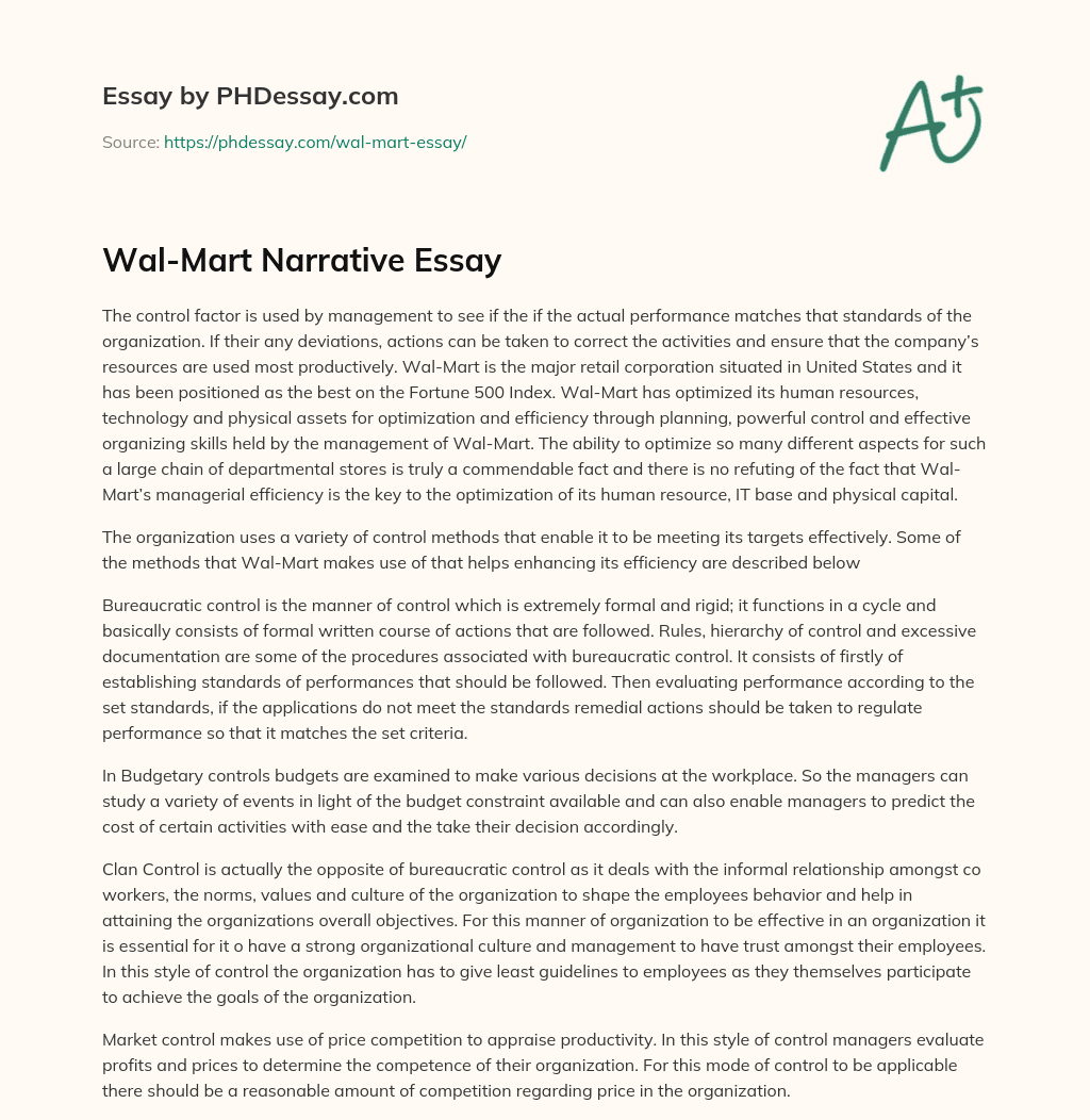 Wal-Mart Narrative Essay essay