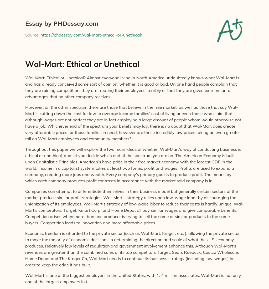 Wal-Mart: Ethical or Unethical essay