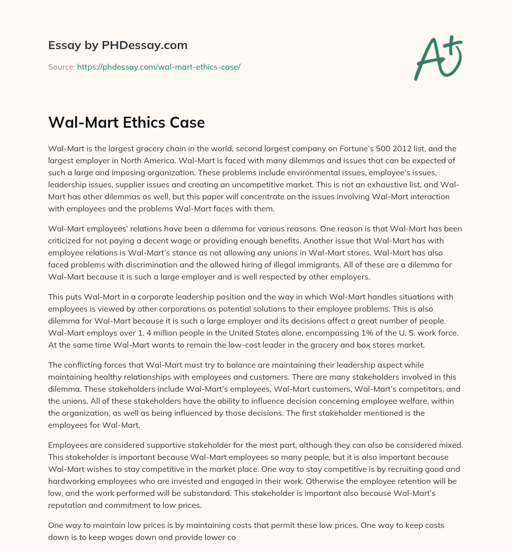 Wal-Mart Ethics Case essay