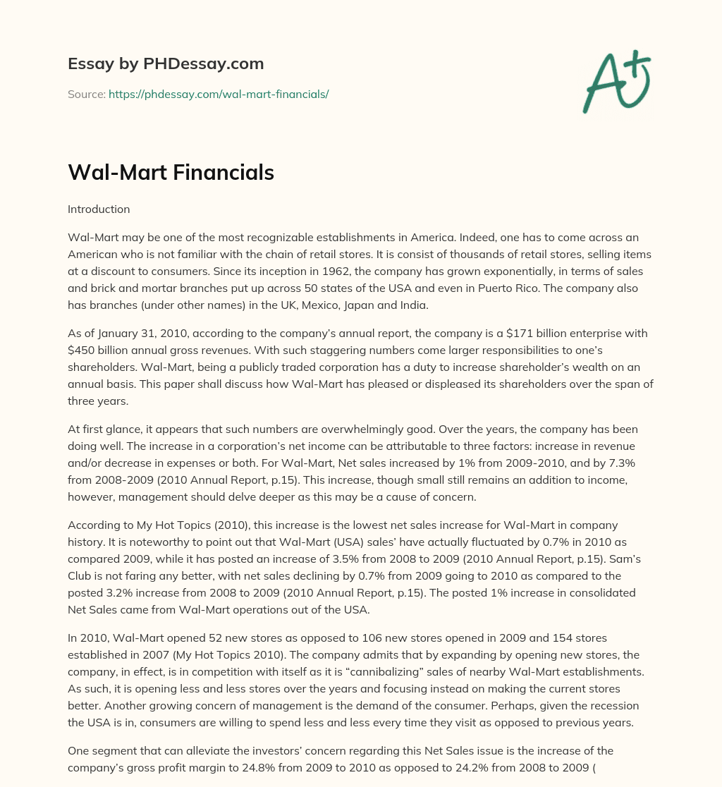 Wal-Mart Financials essay