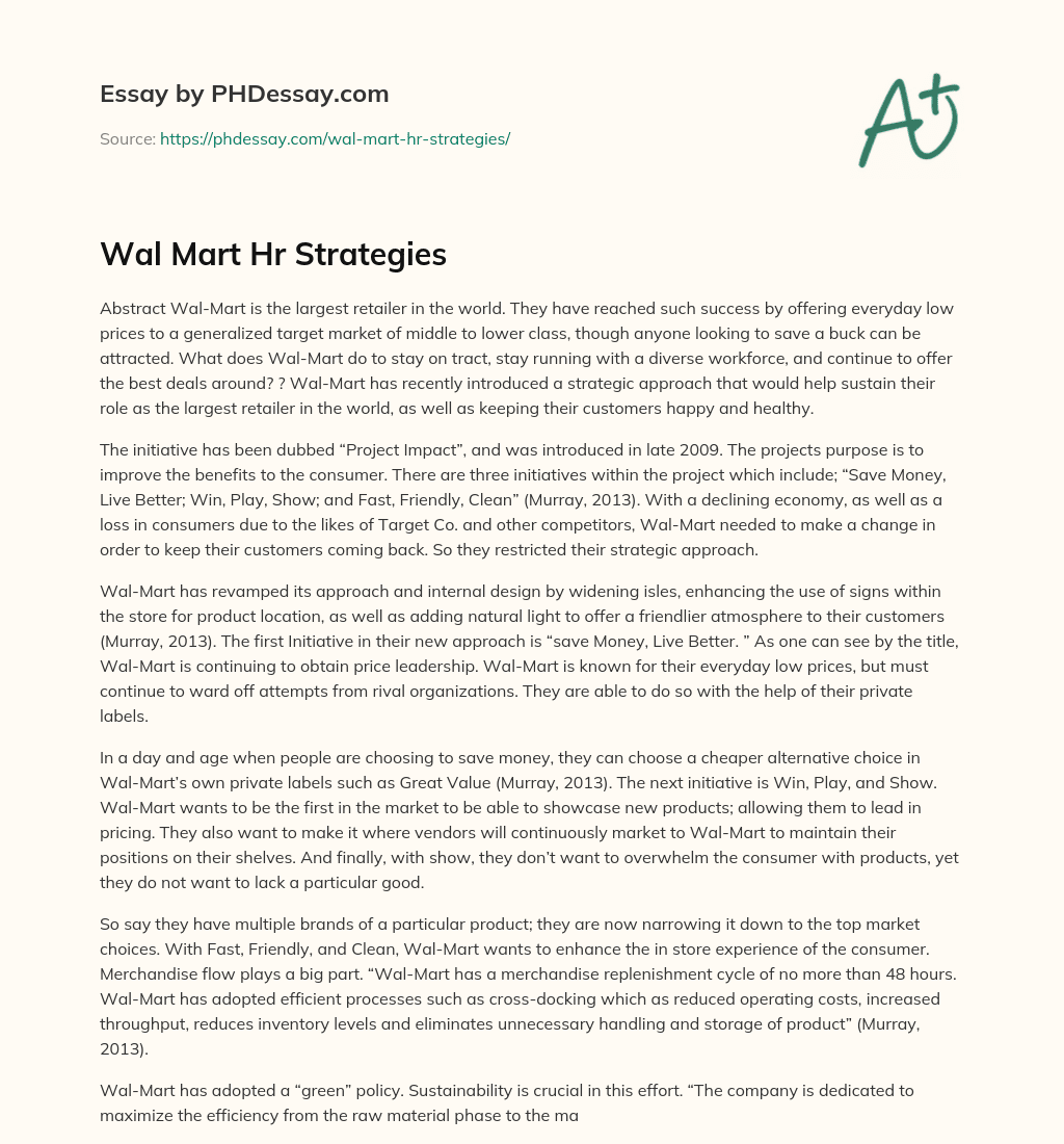 Wal Mart Hr Strategies essay