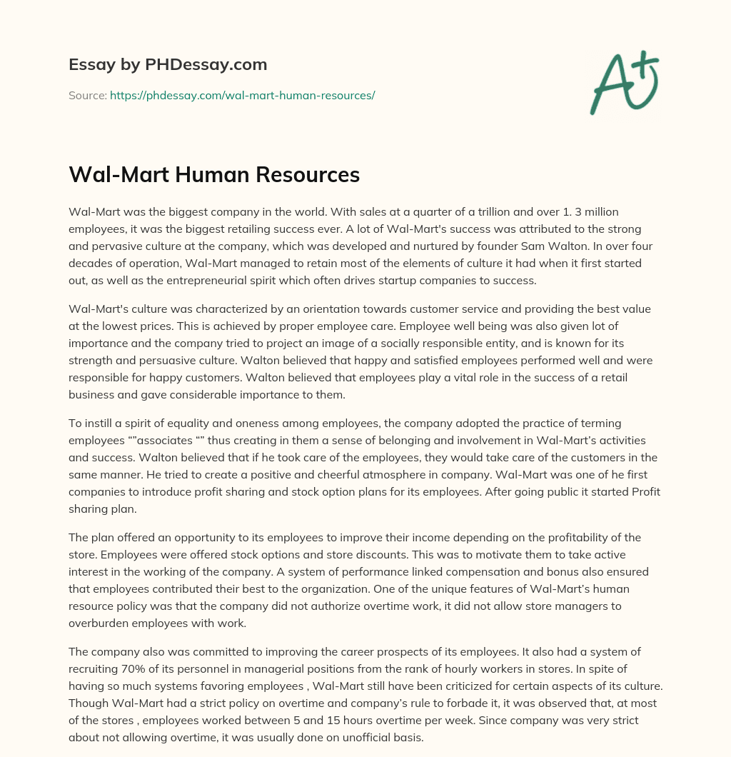 Wal-Mart Human Resources essay