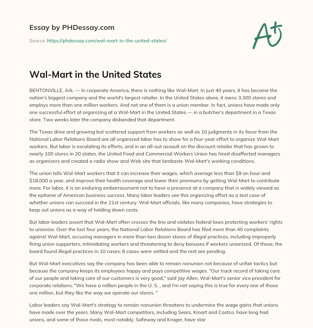 Wal-Mart in the United States essay
