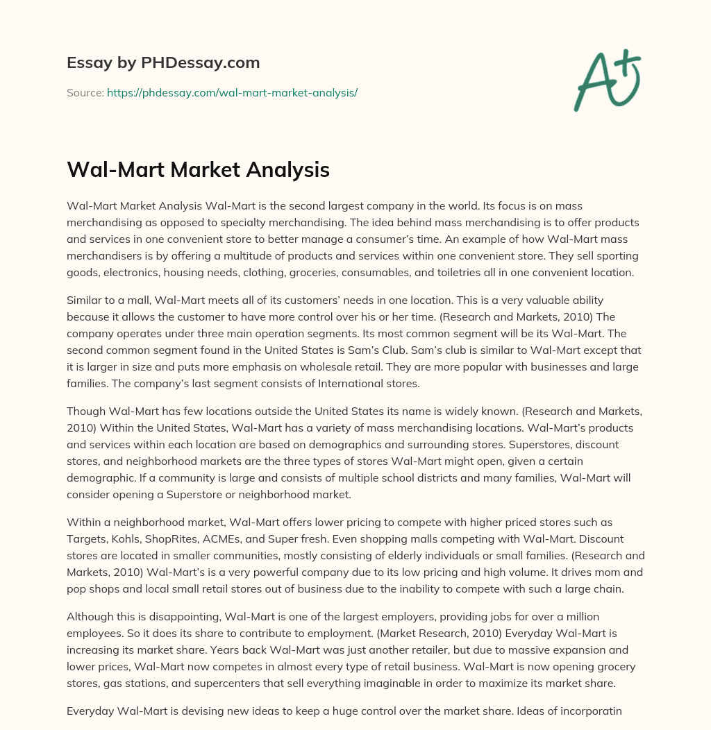 Wal-Mart Market Analysis essay