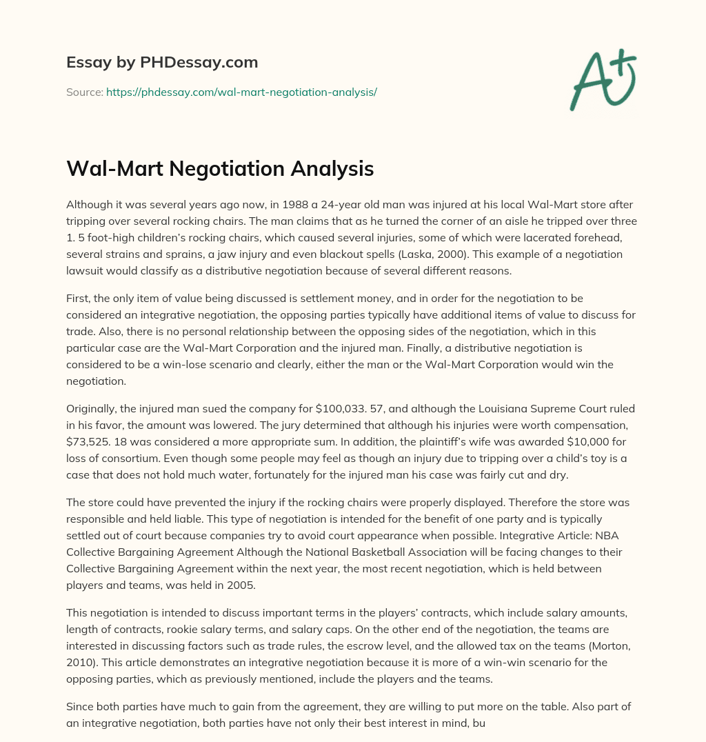 Wal-Mart Negotiation Analysis essay