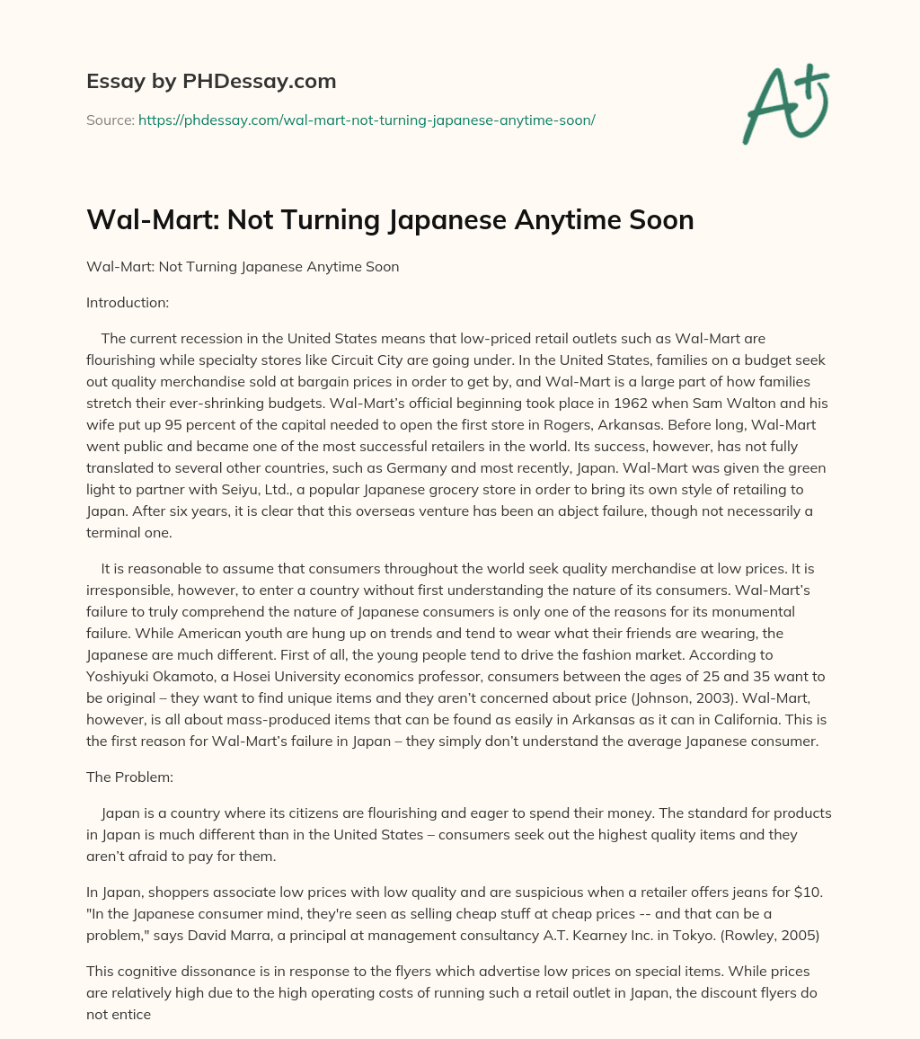 Wal-Mart: Not Turning Japanese Anytime Soon essay