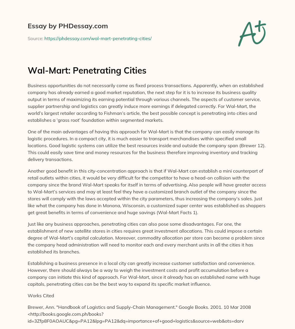 Wal-Mart: Penetrating Cities essay