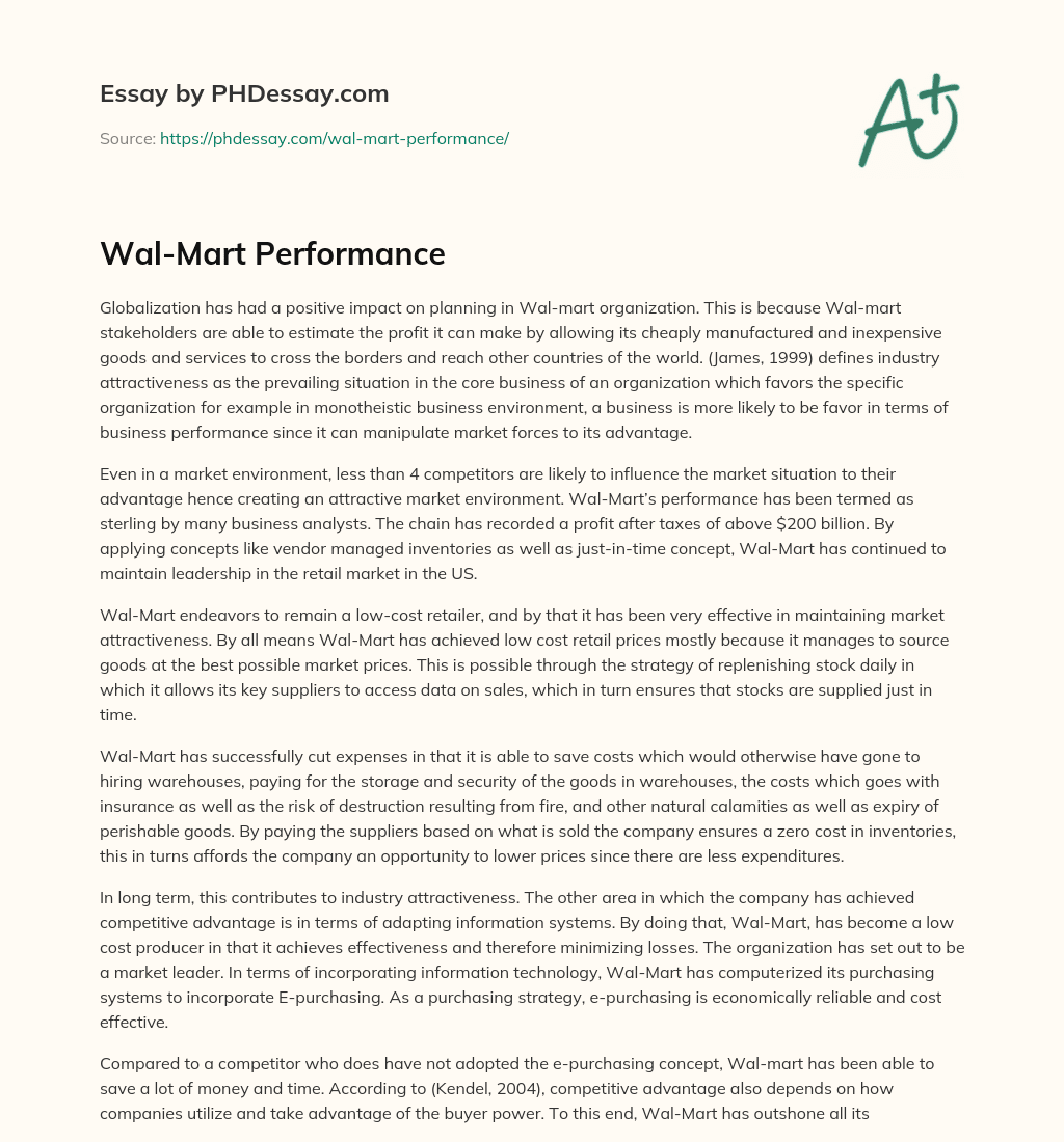 Wal-Mart Performance essay