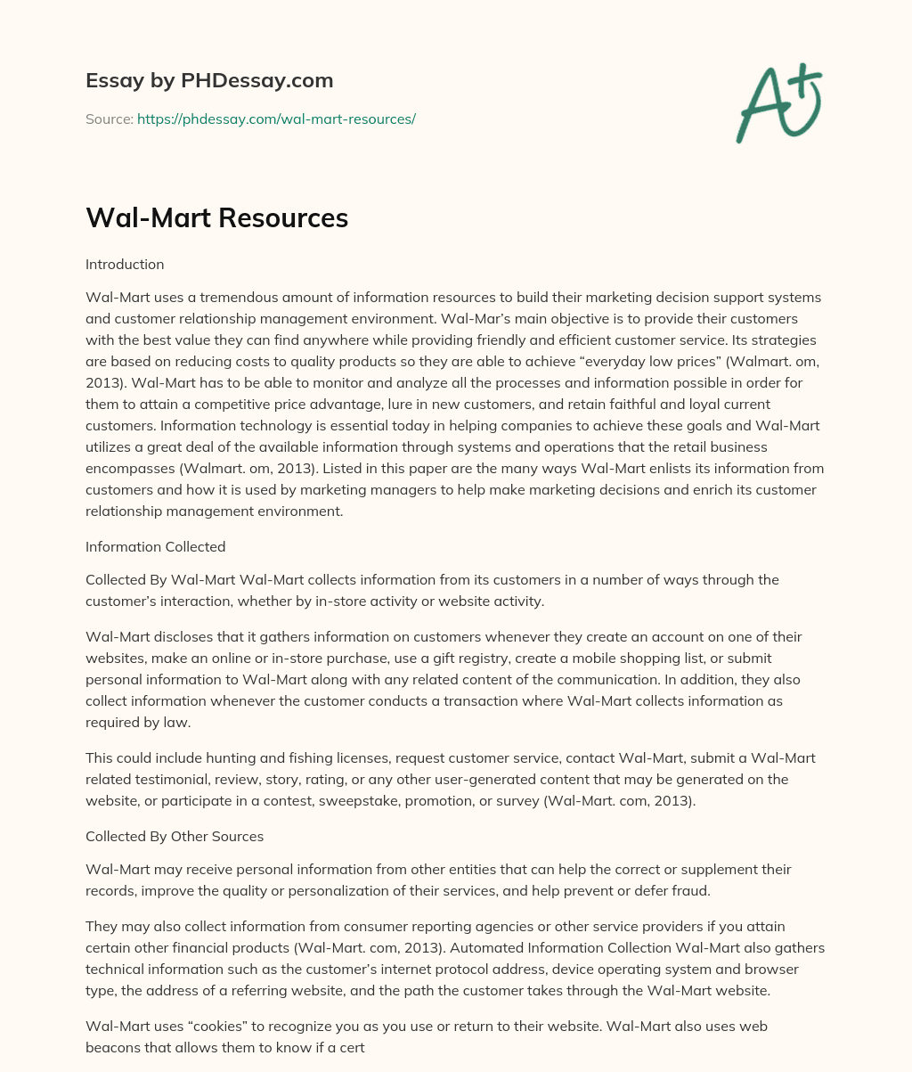 Wal-Mart Resources essay