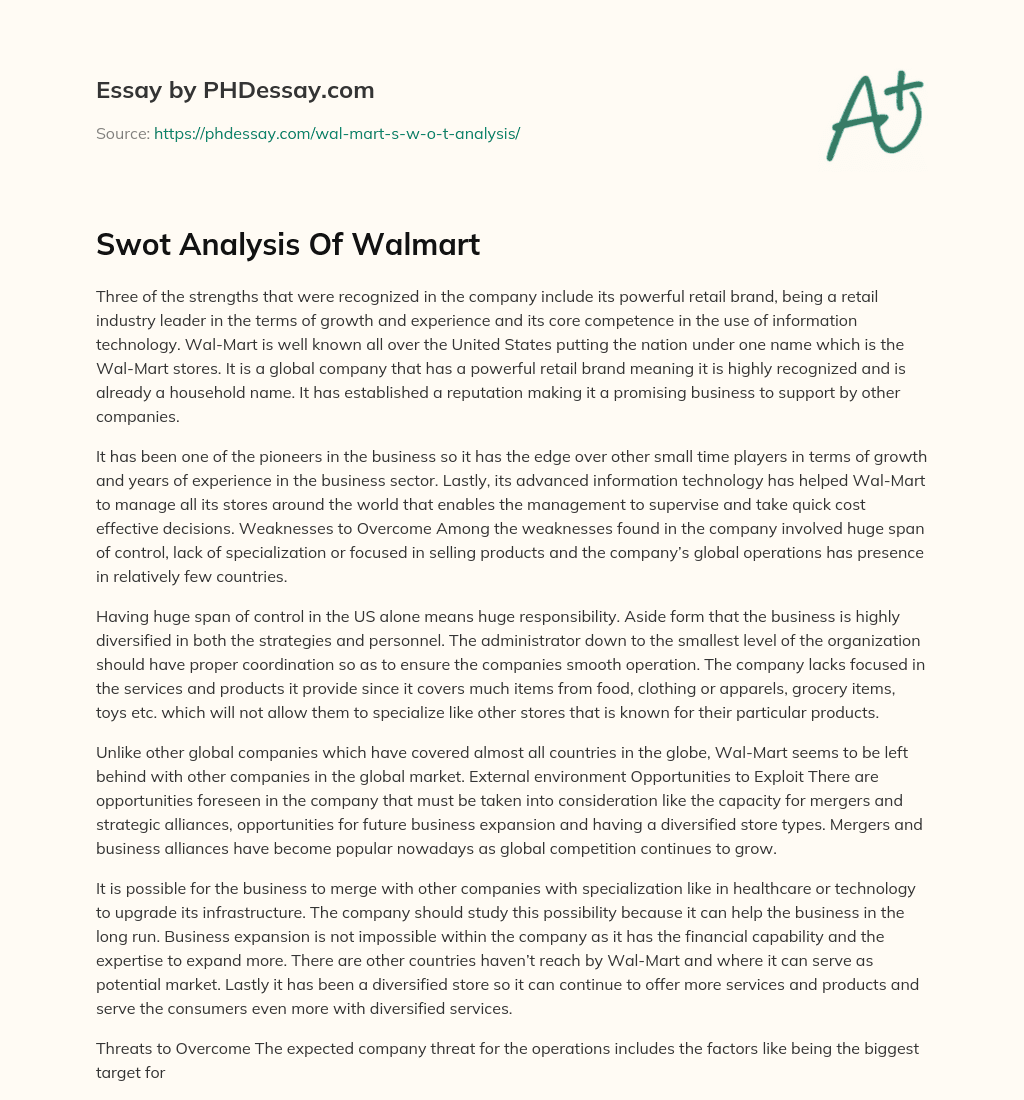 Swot Analysis Of Walmart essay