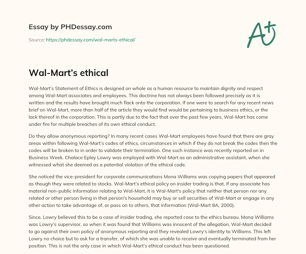 Wal-Mart’s ethical essay