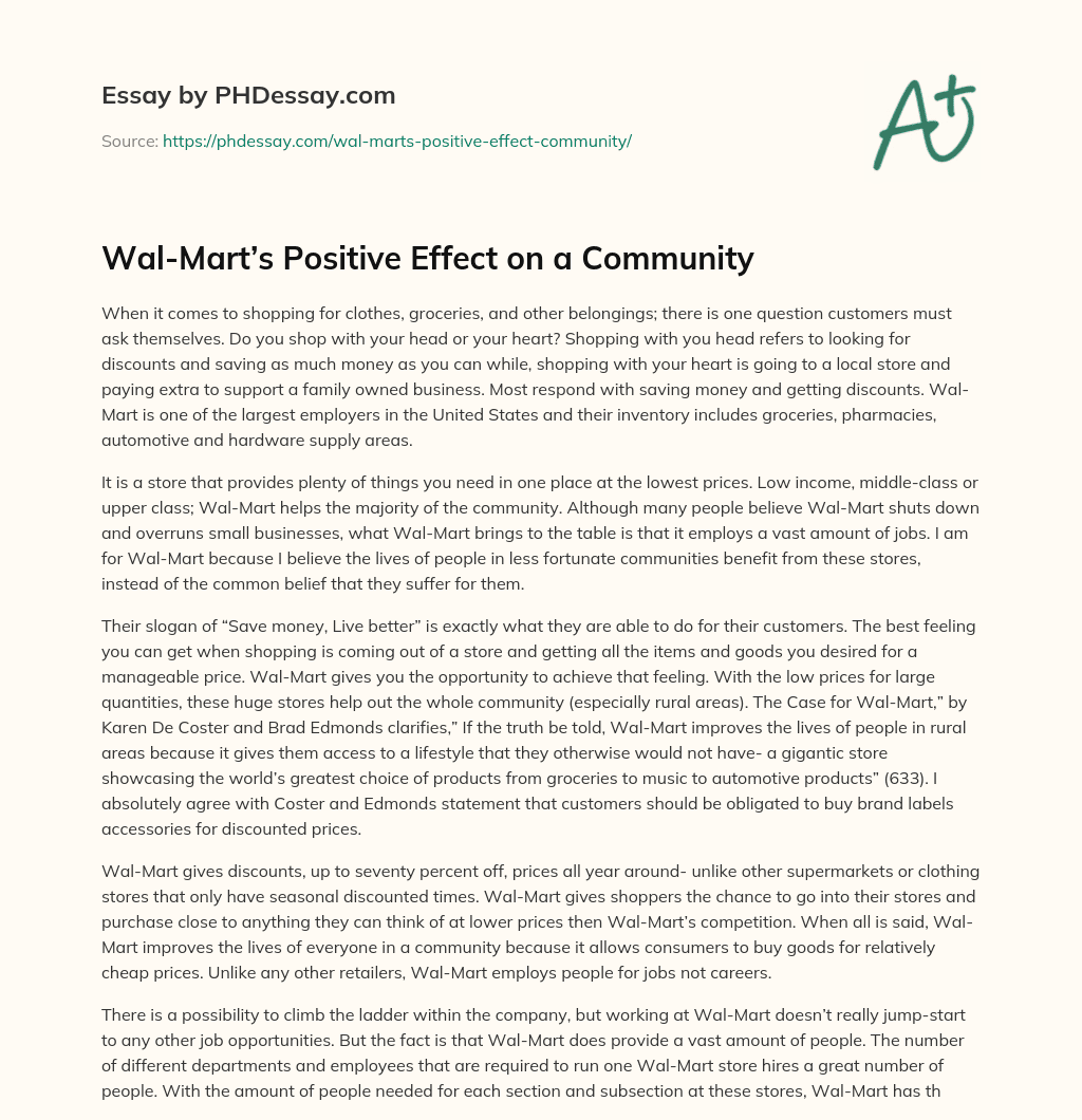 Wal-Mart’s Positive Effect on a Community essay