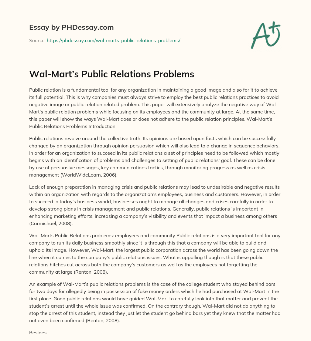 Wal-Mart’s Public Relations Problems essay