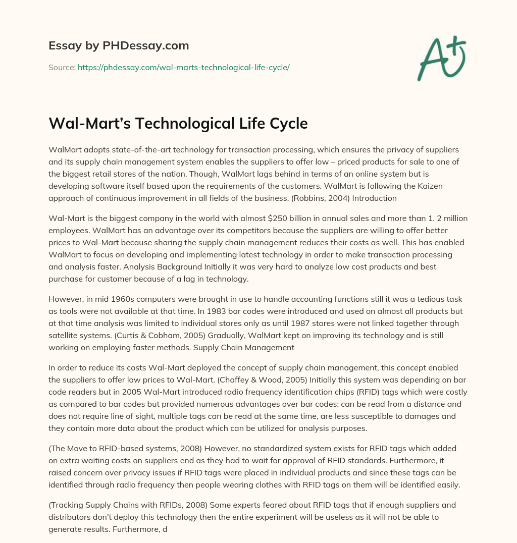 Wal-Mart’s Technological Life Cycle essay