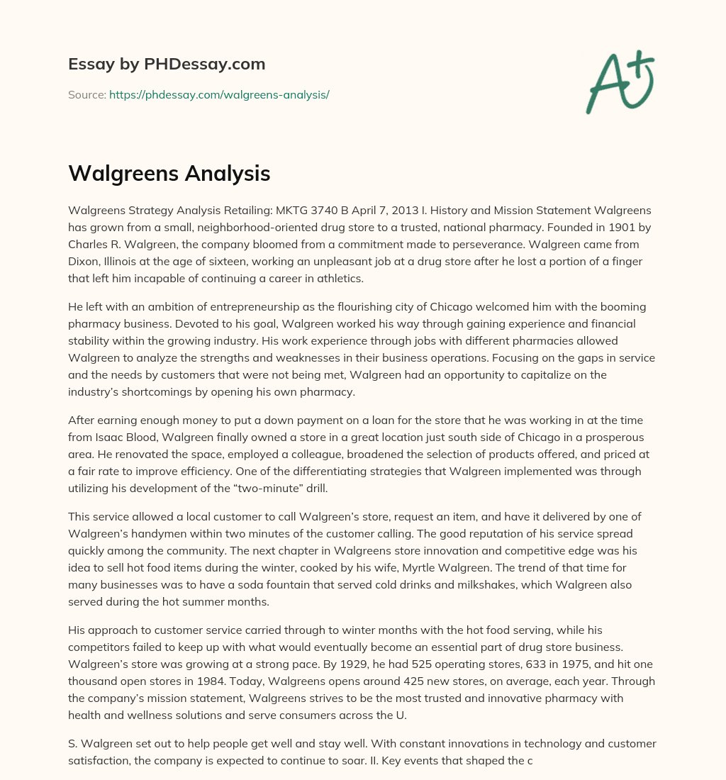Walgreens Analysis essay