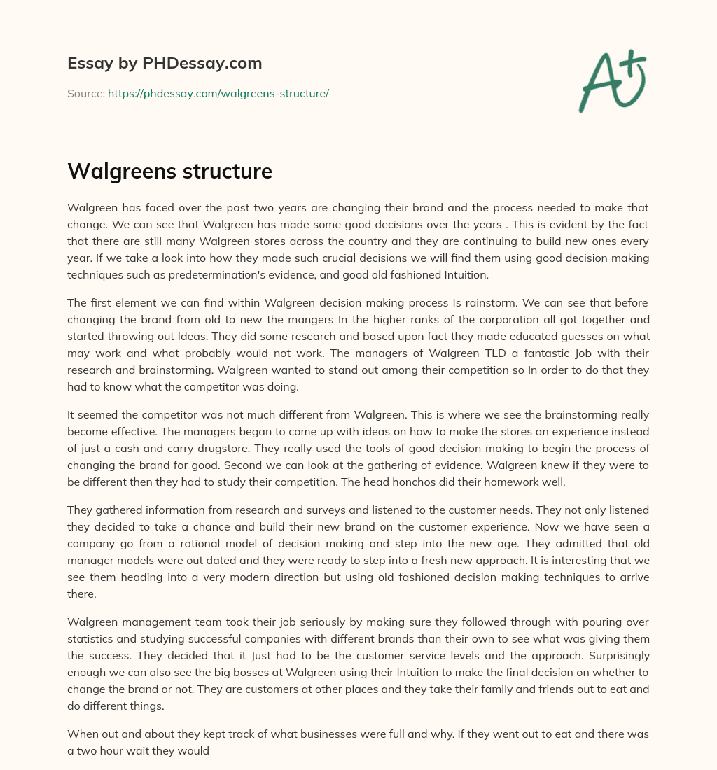 Walgreens structure essay