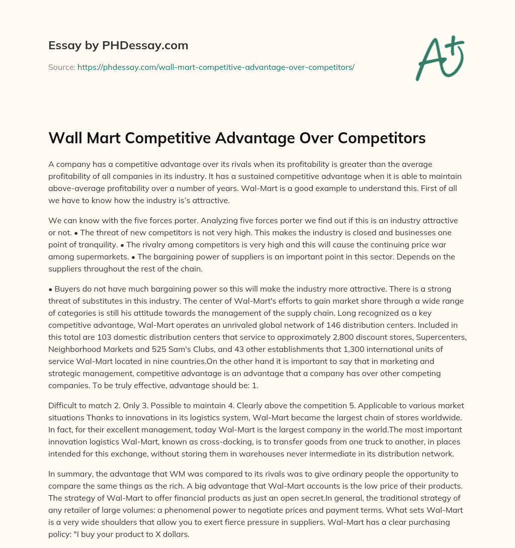 Wall Mart Competitive Advantage Over Competitors essay