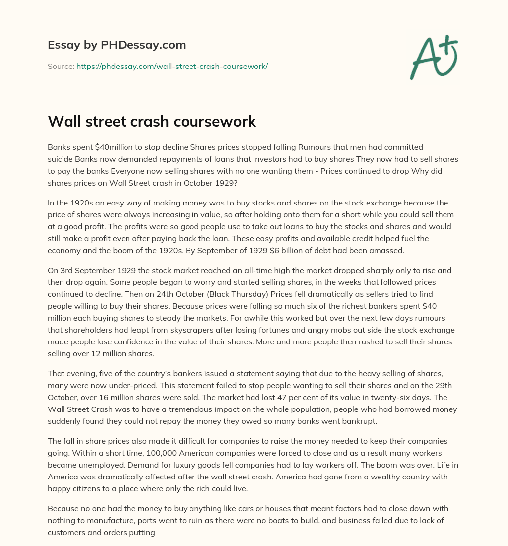 Wall street crash coursework essay