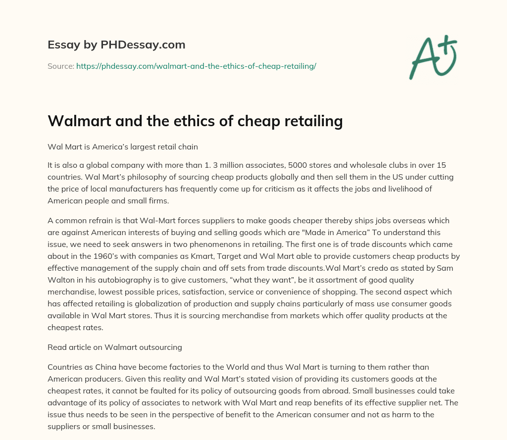 Walmart and the ethics of cheap retailing essay