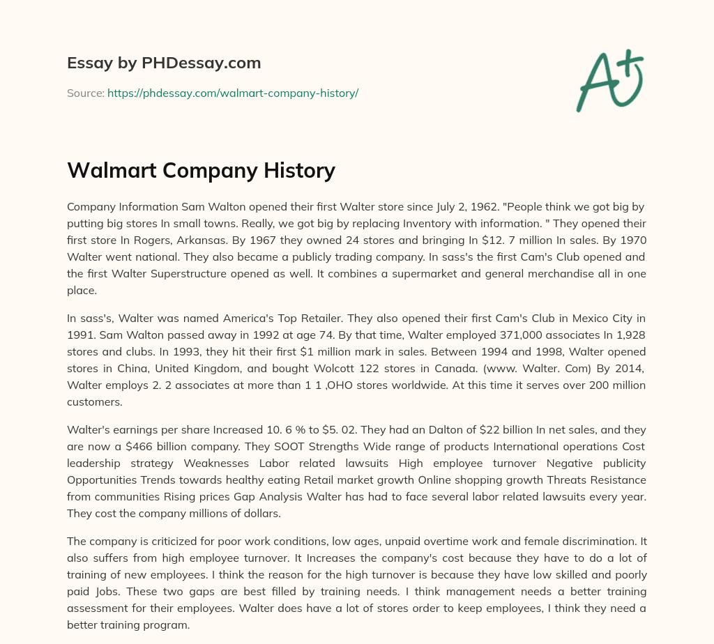 Walmart Company History essay