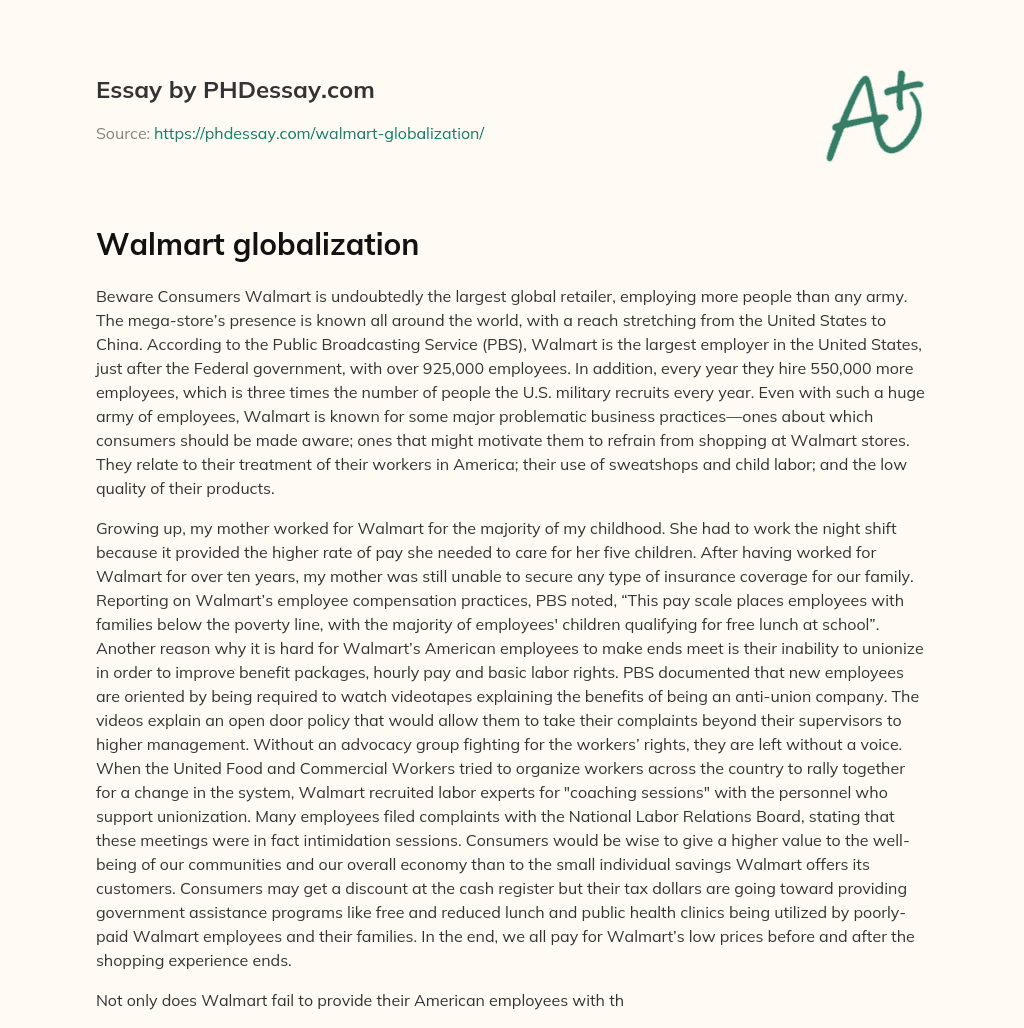 Walmart globalization essay