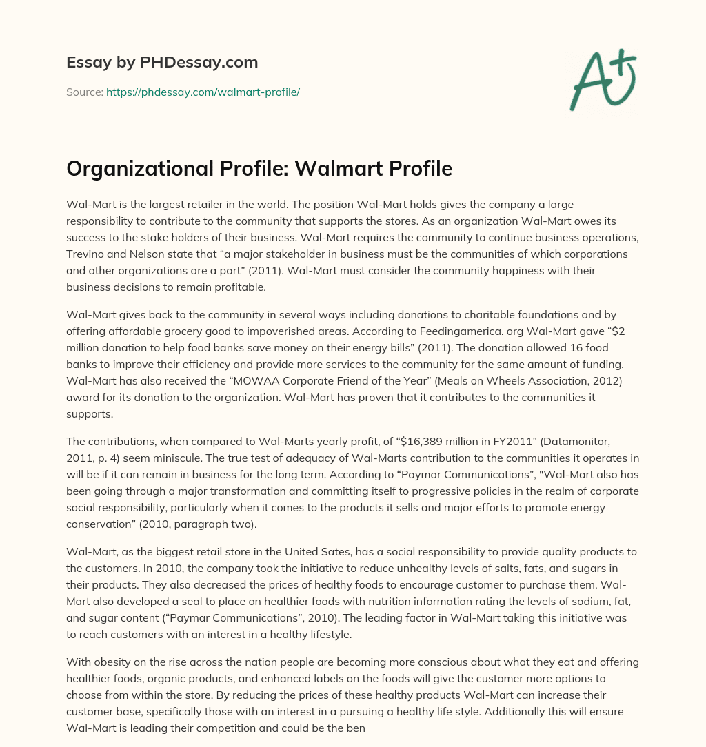 Organizational Profile: Walmart Profile essay