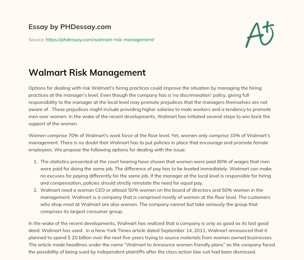 Walmart Risk Management essay