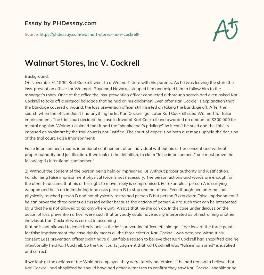 Walmart Stores, Inc V. Cockrell