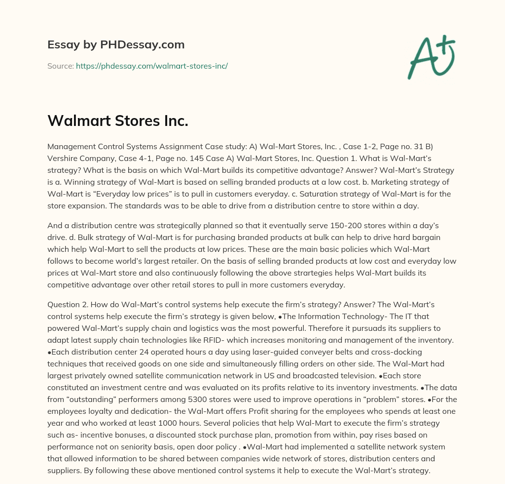 Walmart Stores Inc. essay