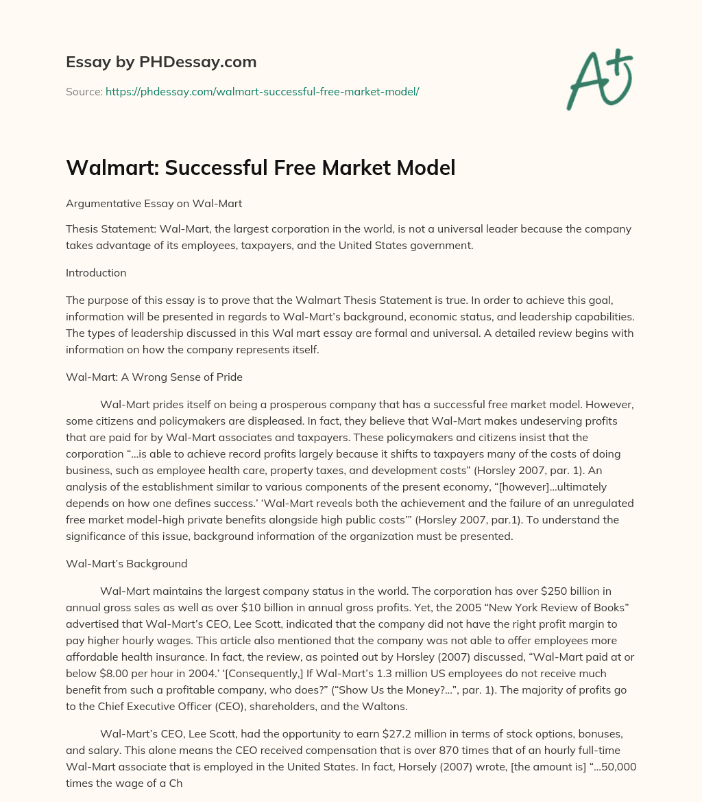 Walmart: Successful Free Market Model essay