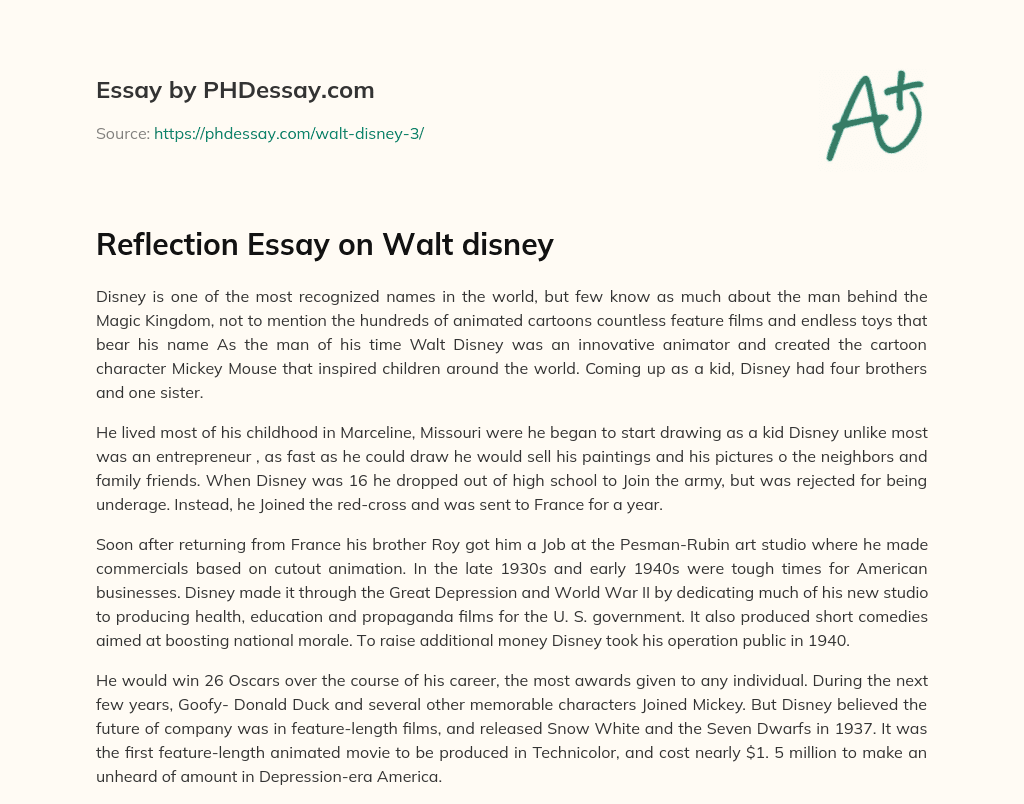 Reflection Essay on Walt disney essay