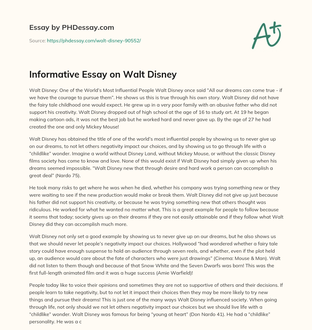 Informative Essay on Walt Disney essay